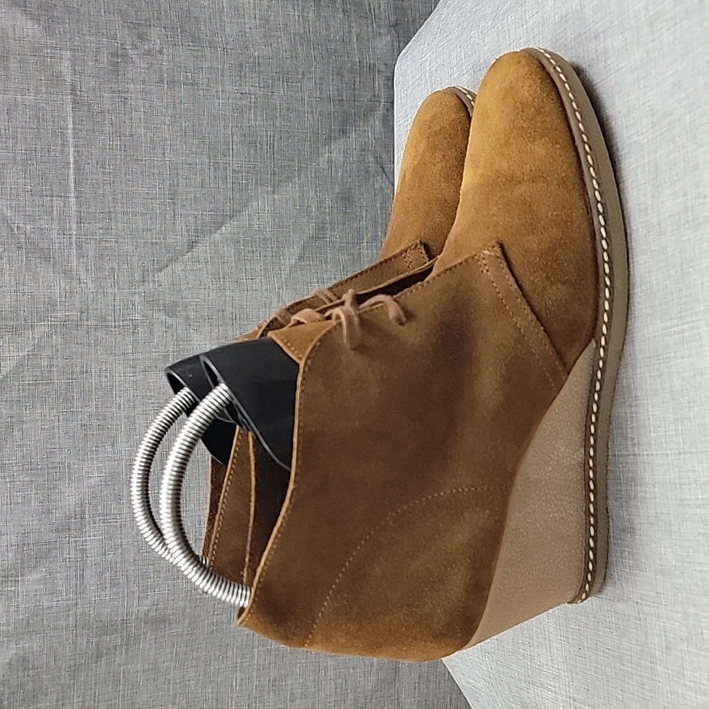 J.Crew McAllister caramel brown wedge lace-up booties SZ 12
